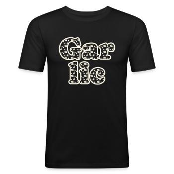 Légumes à l’ail - T-shirt près du corps Homme - noir - Devant - Nik (191cm)