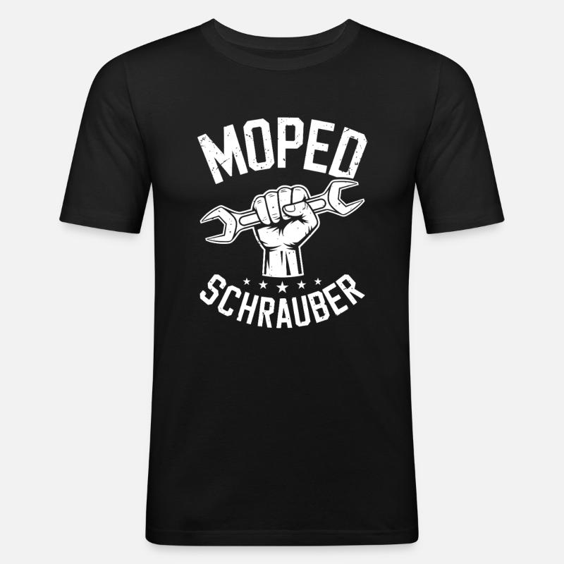 Moped Mechaniker Oldtimer Moped Schrauber - Männer Slim Fit T-Shirt - Schwarz