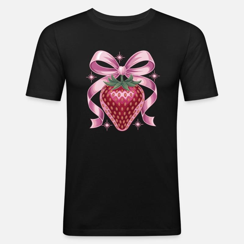 Erdbeer Mit Rosa Schleife - Männer Slim Fit T-Shirt - Schwarz