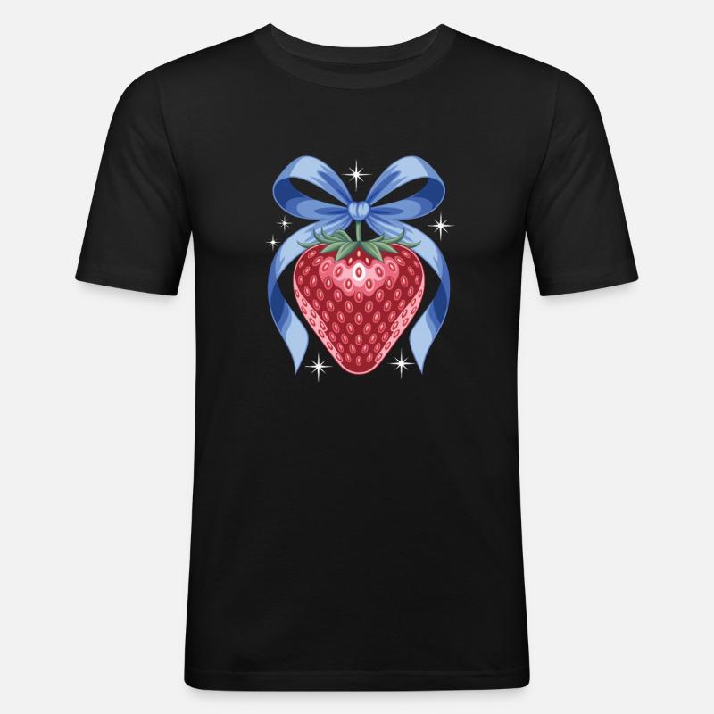 Erdbeer Mit Blauer Schleife - Männer Slim Fit T-Shirt - Schwarz