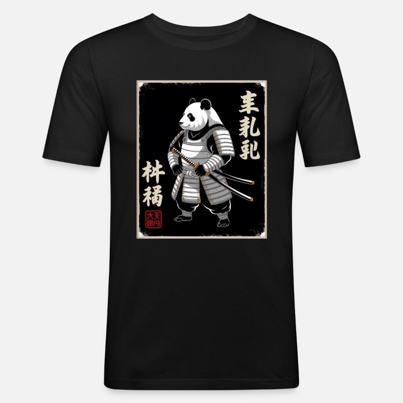Panda Samurai Im Japanischen Ukiyo-e - Männer Slim Fit T-Shirt - Schwarz