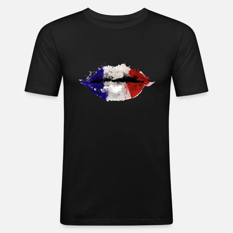 Frankreich Lippen - Männer Slim Fit T-Shirt - Schwarz