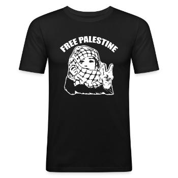 Palestine Peace - T-shirt près du corps Homme - noir - Devant - Nik (191cm)