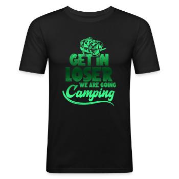 camping slogan - Men's Slim Fit T-Shirt - black - Front - Nik (191cm)