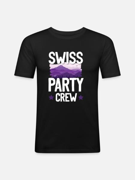 Swiss Party Crew - Männer Slim Fit T-Shirt - Schwarz