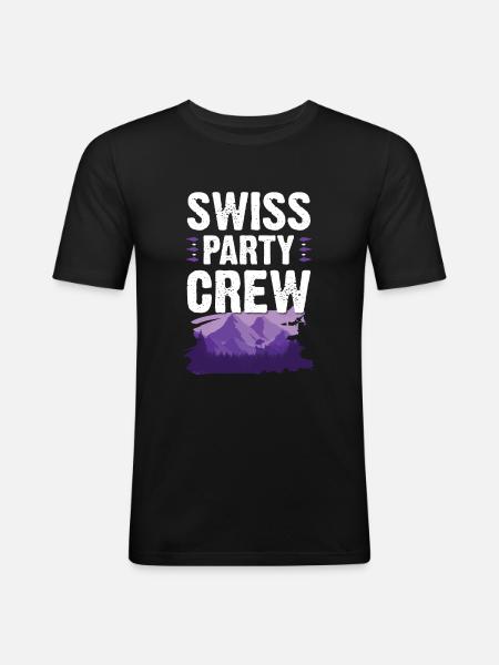 Swiss Party Crew - Männer Slim Fit T-Shirt - Schwarz