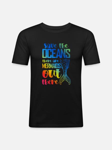 Save the Ocean Mermaid - Men's Slim Fit T-Shirt - black