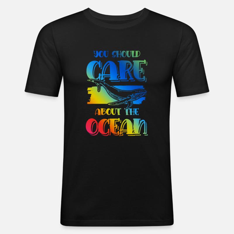 save the ocean spruch - Männer Slim Fit T-Shirt - Schwarz