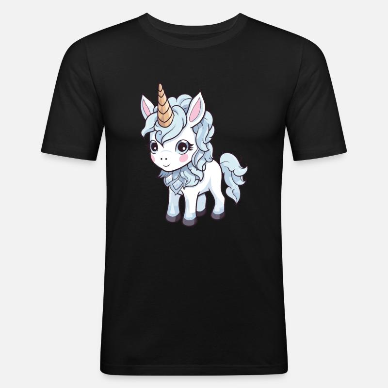 Einhorn Comic Niedlich - Männer Slim Fit T-Shirt - Schwarz