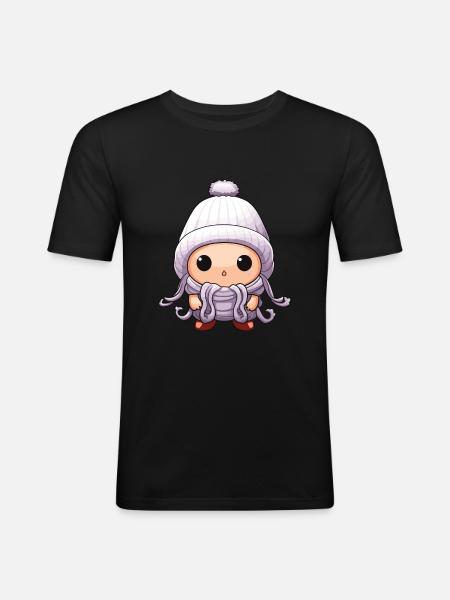 Octopus Winter Octopus Comic Cute - Men's Slim Fit T-Shirt - black