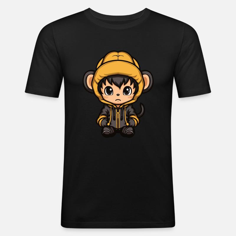 Affe Winter Comic Niedlich - Männer Slim Fit T-Shirt - Schwarz