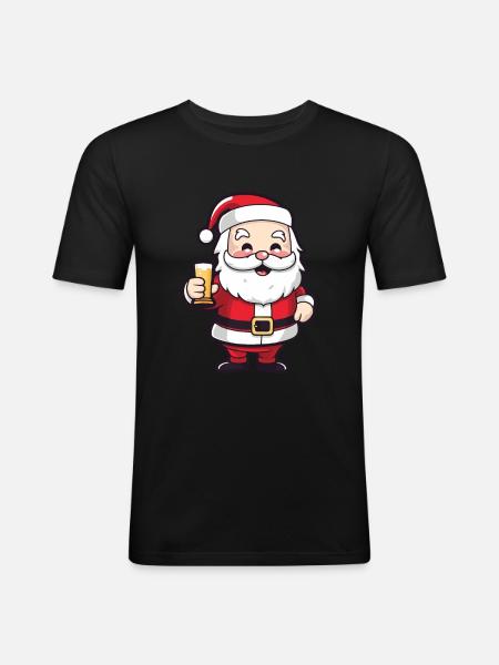 Santa Claus Drinking Comic Christmas - Men's Slim Fit T-Shirt - black