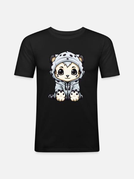 Schneeleopard Winter leopard Tier - Männer Slim Fit T-Shirt - Schwarz