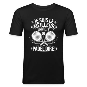 Maillot Padel humour padeliste Joueur De Padel - T-shirt près du corps Homme - noir - Devant - Nik (191cm)