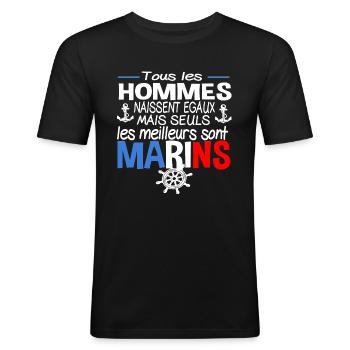 Marin Métier Cadeau Humour Marine Mer Homme - T-shirt près du corps Homme - noir - Devant - Nik (191cm)
