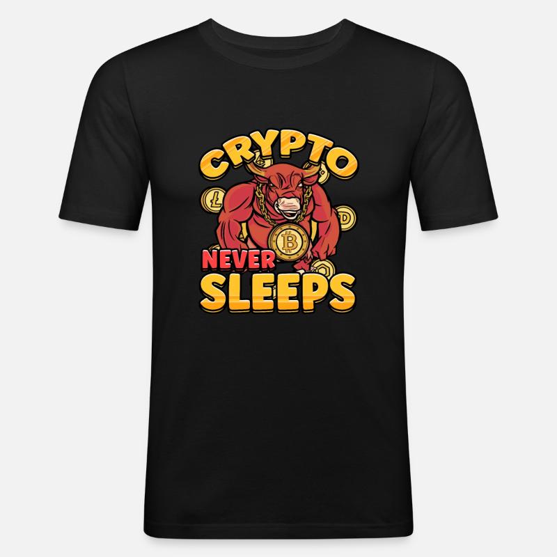 Crypto Never Sleeps Cryptocurrency BTC - Männer Slim Fit T-Shirt - Schwarz