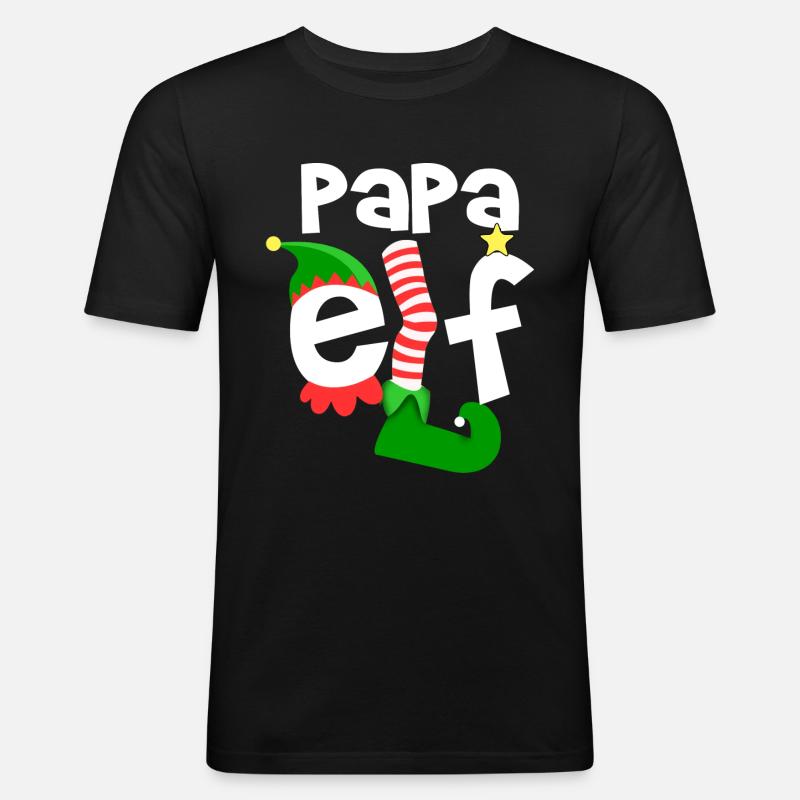 papa elf - Männer Slim Fit T-Shirt - Schwarz