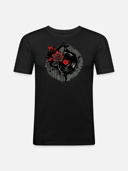 Schallplatten Sammler - Männer Slim Fit T-Shirt - Schwarz