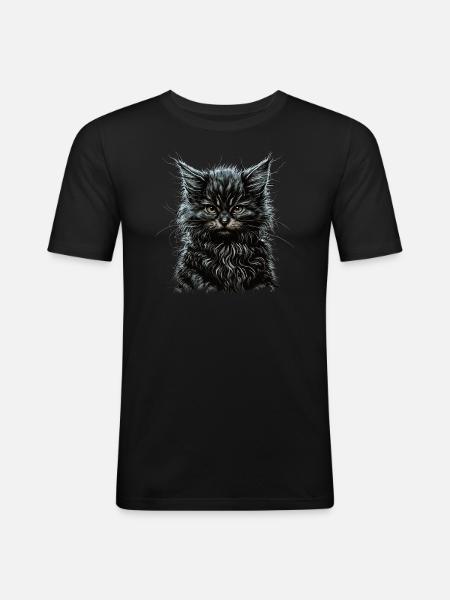 Maine-Coon-Katze - Männer Slim Fit T-Shirt - Schwarz
