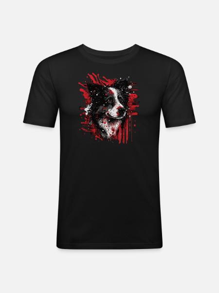 Border Collie - T-shirt près du corps Homme - noir