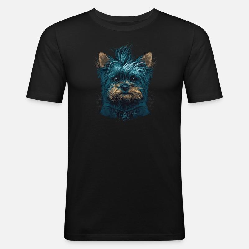 Punky Yorkshire Terrier - Männer Slim Fit T-Shirt - Schwarz