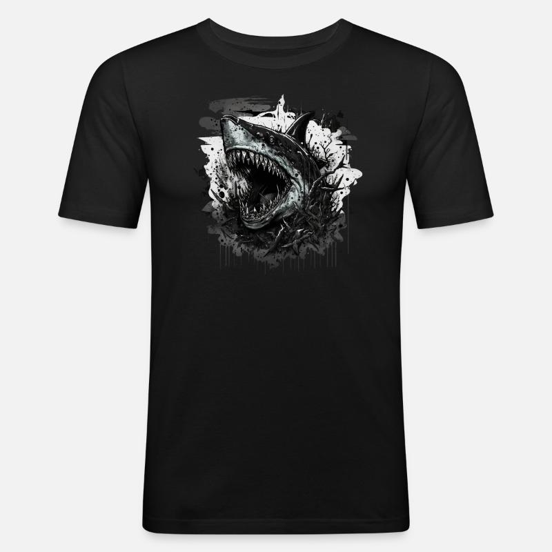 Hai mit schlechter Laune - Männer Slim Fit T-Shirt - Schwarz
