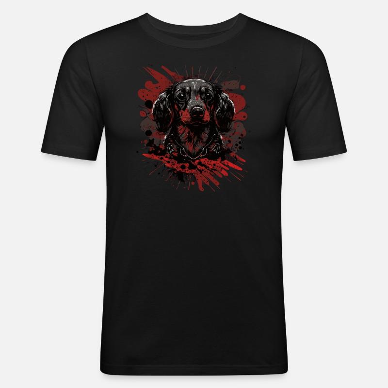 Dackel Welpe - Männer Slim Fit T-Shirt - Schwarz