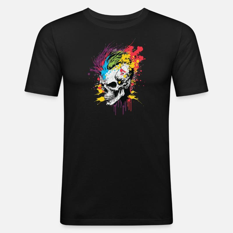 Rainbow Zombie Skull - Männer Slim Fit T-Shirt - Schwarz