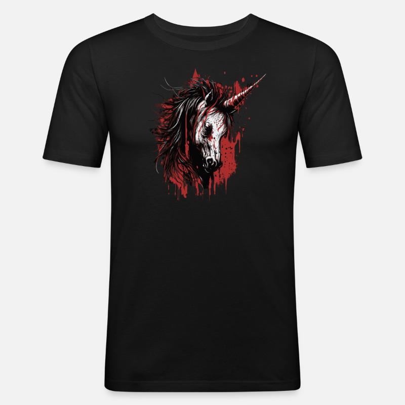 Gruseliges Einhorn - Männer Slim Fit T-Shirt - Schwarz