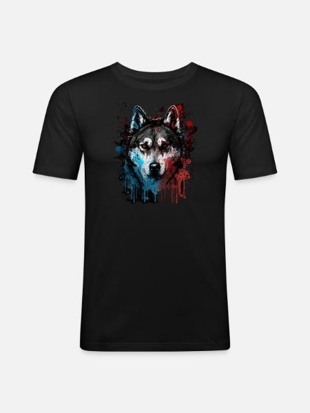 Husky Dog - Männer Slim Fit T-Shirt - Schwarz