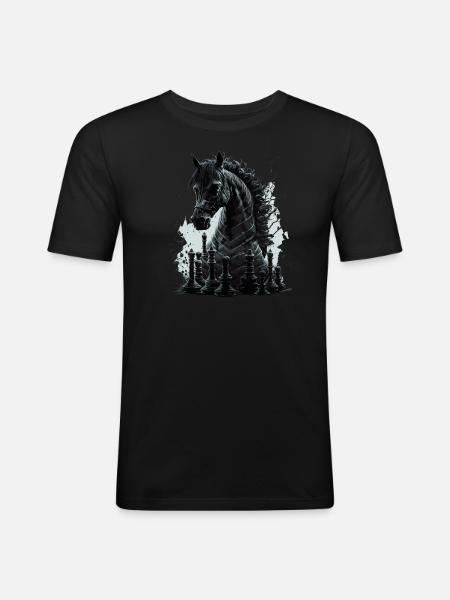 Springer Schach Pferd - Männer Slim Fit T-Shirt - Schwarz