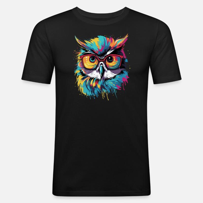 Lustige Eule mit Brille - Männer Slim Fit T-Shirt - Schwarz
