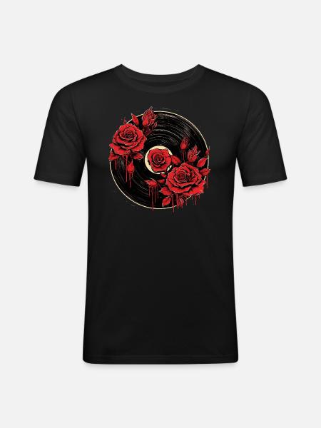Schallplatten Liebe - Männer Slim Fit T-Shirt - Schwarz