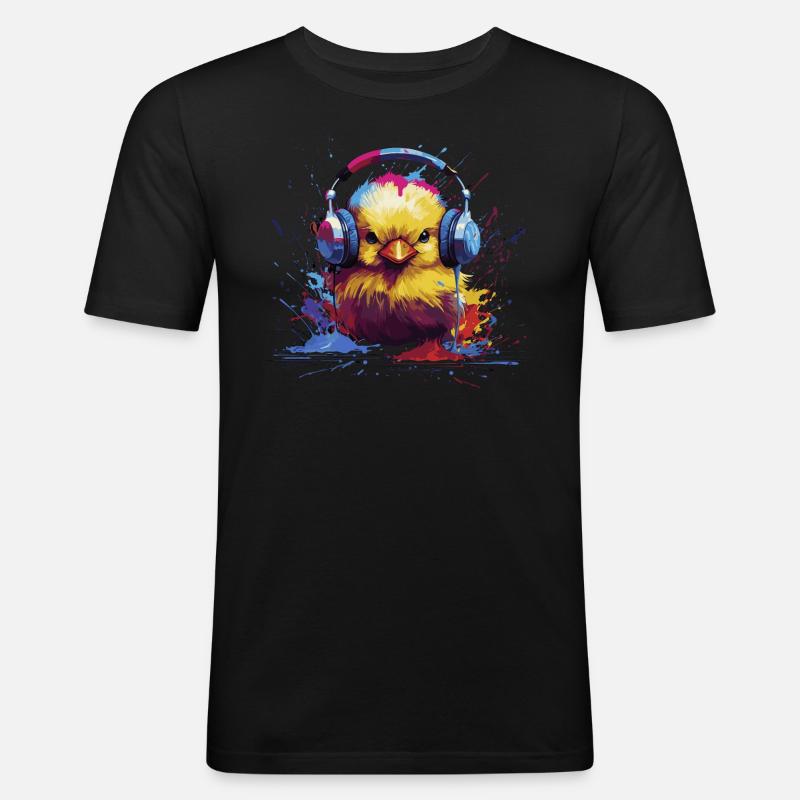 DJ Küken mit Kopfhörern - Männer Slim Fit T-Shirt - Schwarz