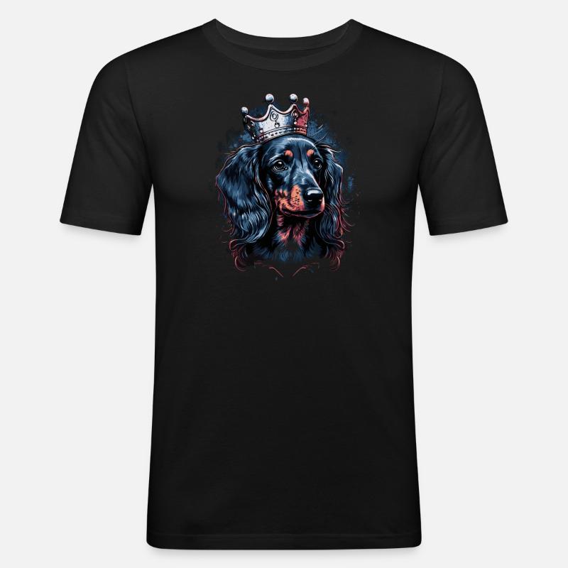 Dackel mit Krone - Männer Slim Fit T-Shirt - Schwarz