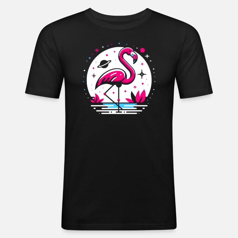 Flamant rose dans l’espace - T-shirt près du corps Homme - noir
