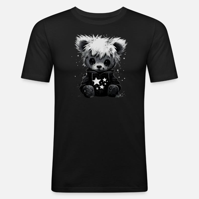 Niedlicher Emo Teddybär - Männer Slim Fit T-Shirt - Schwarz