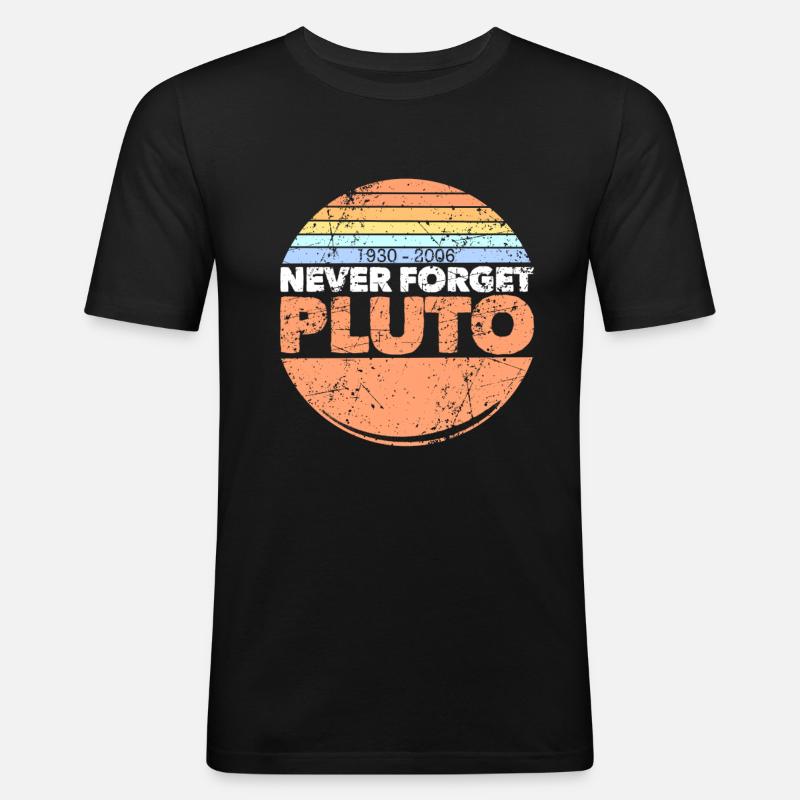 never forget pluto - Männer Slim Fit T-Shirt - Schwarz