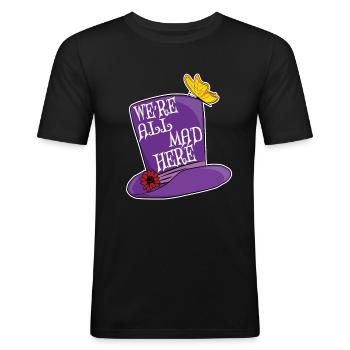 Nous sommes tous fous ici - Mad Hatter Top Hat - T-shirt près du corps Homme - noir - Devant - Nik (191cm)