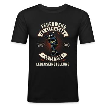 Feuerwehr Feuerwehrmann Freiwillige Feuerwehr 112 - Männer Slim Fit T-Shirt - Schwarz - Vorne - Nik (191cm)