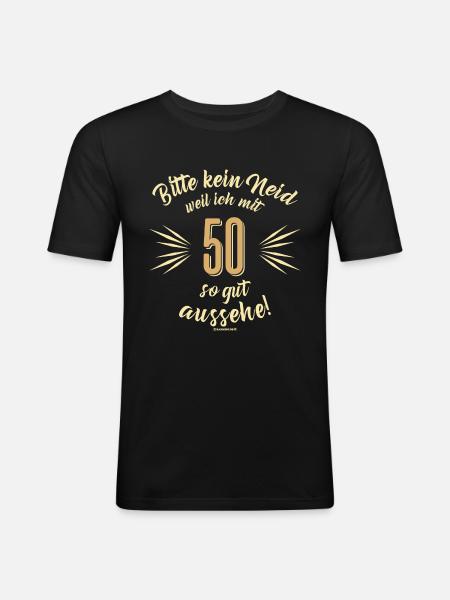 Bitte kein Neid 50 - Männer Slim Fit T-Shirt - Schwarz
