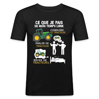 Tracteur agriculteur passion humour métier - T-shirt près du corps Homme - noir - Devant - Nik (191cm)