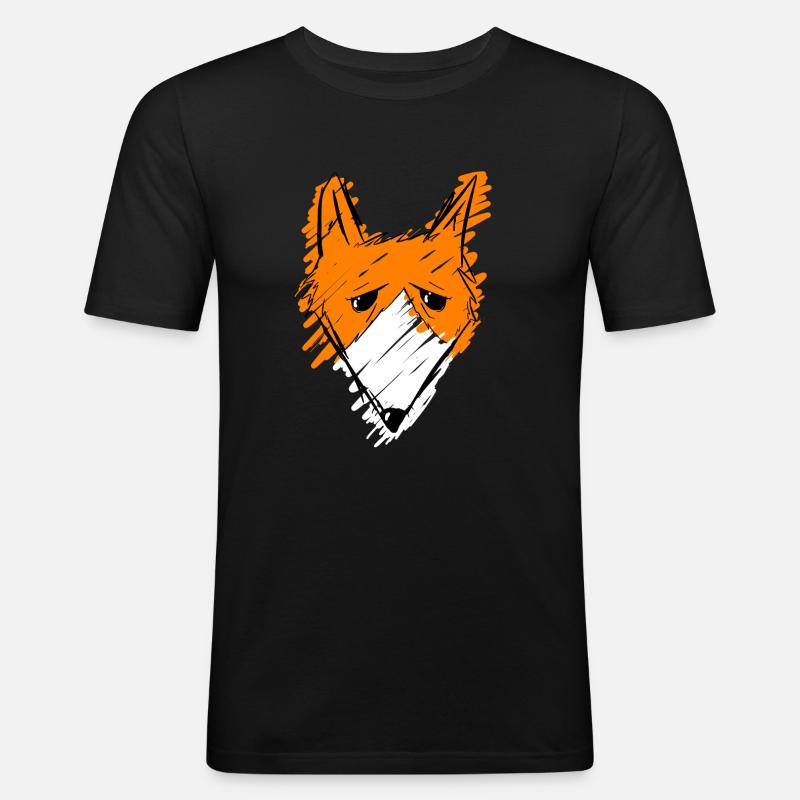 Fox Kopf - Männer Slim Fit T-Shirt - Schwarz