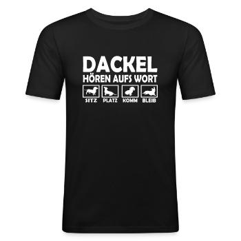 Dackelmotiv Dackel Damen Hund Herren Silhouette - Männer Slim Fit T-Shirt - Schwarz - Vorne - Nik (191cm)