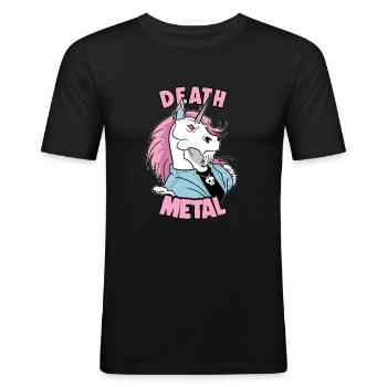 Death Metal Unicorn Unicorn Batteur - T-shirt près du corps Homme - noir - Devant - Nik (191cm)