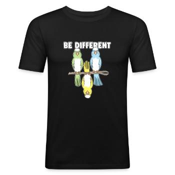 Grasparkiet Vogelvleermuis Sprookje Be Different - Mannen slim fit T-shirt - zwart - Voor - Nik (191cm)