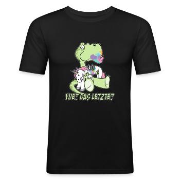 T-Rex Isst Das Letzte Einhorn Wie Das Letzte? - Männer Slim Fit T-Shirt - Schwarz - Vorne - Nik (191cm)