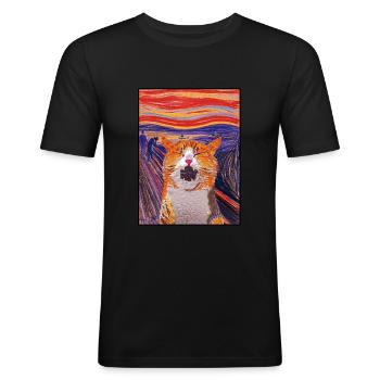 Der Schrei Katze Edvard Expressionismus Munch - Männer Slim Fit T-Shirt - Schwarz - Vorne - Nik (191cm)