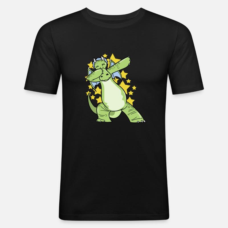 Dabbing Drache - Männer Slim Fit T-Shirt - Schwarz