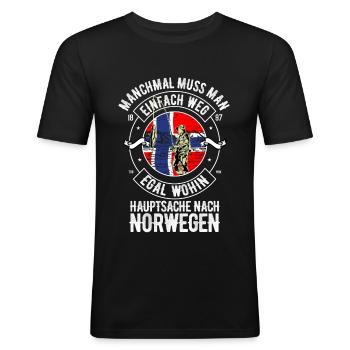 Angler Norwegen Angeln Skandinavien - Männer Slim Fit T-Shirt - Schwarz - Vorne - Nik (191cm)